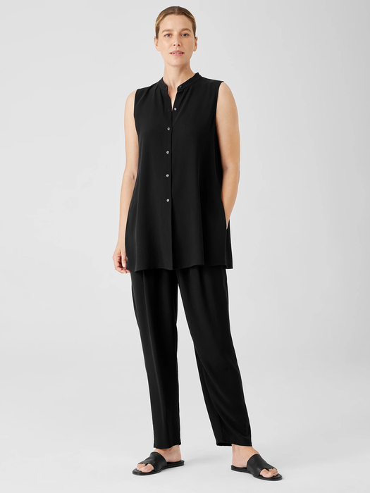 Silk Georgette Crepe Sleeveless Shirt - Eileen Fisher Outlet