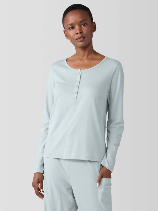 Organic Cotton Interlock Henley Sleep Top - Eileen Fisher Outlet