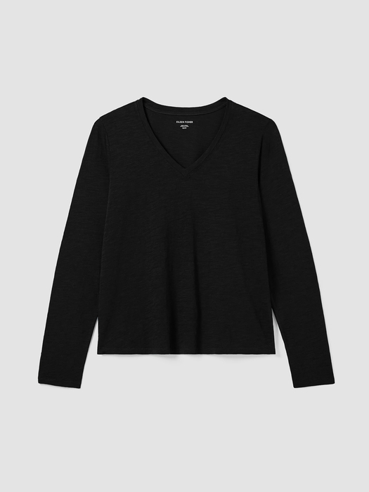 Organic Cotton Slub V-Neck Top - Eileen Fisher Outlet