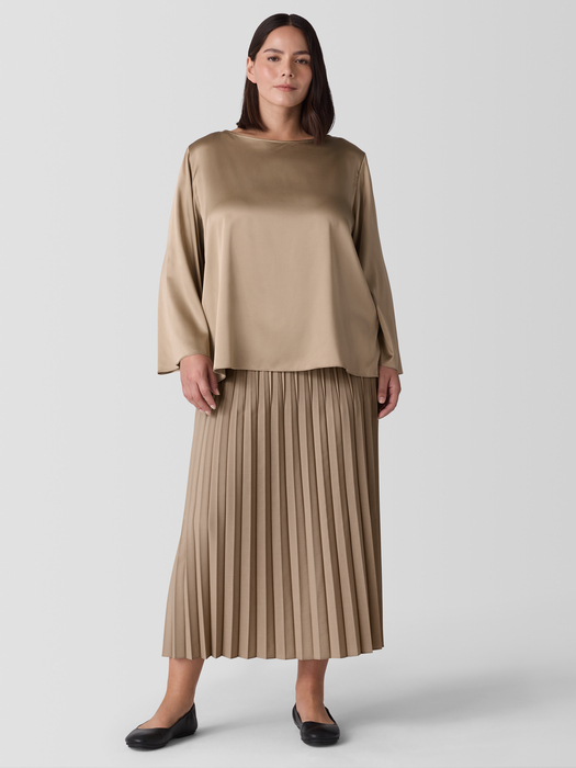 Stretch Silk Charmeuse Bateau Neck Top - Eileen Fisher Outlet