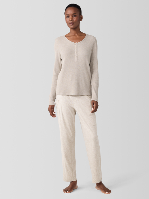Mélange Organic Cotton Waffle Henley Sleep Top - Eileen Fisher Outlet