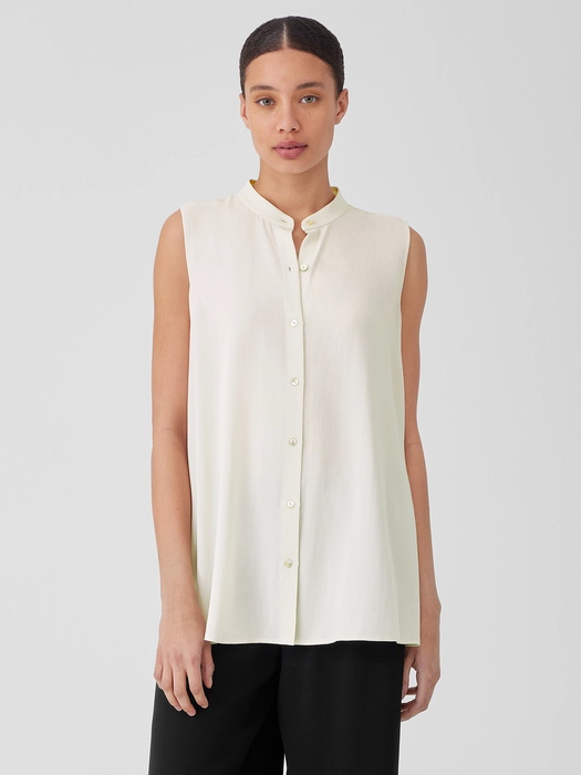 Silk Georgette Crepe Sleeveless Shirt - Eileen Fisher Outlet