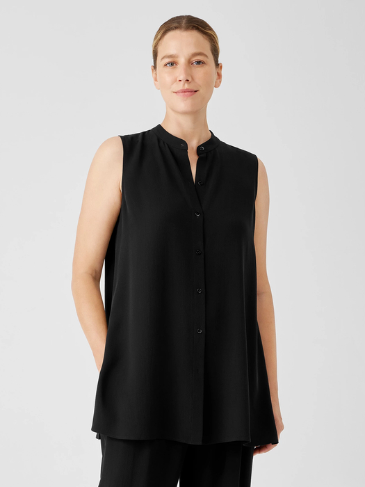 Silk Georgette Crepe Sleeveless Shirt - Eileen Fisher Outlet