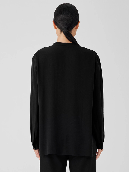 Silk Georgette Crepe Mandarin Collar Shirt - Eileen Fisher Outlet