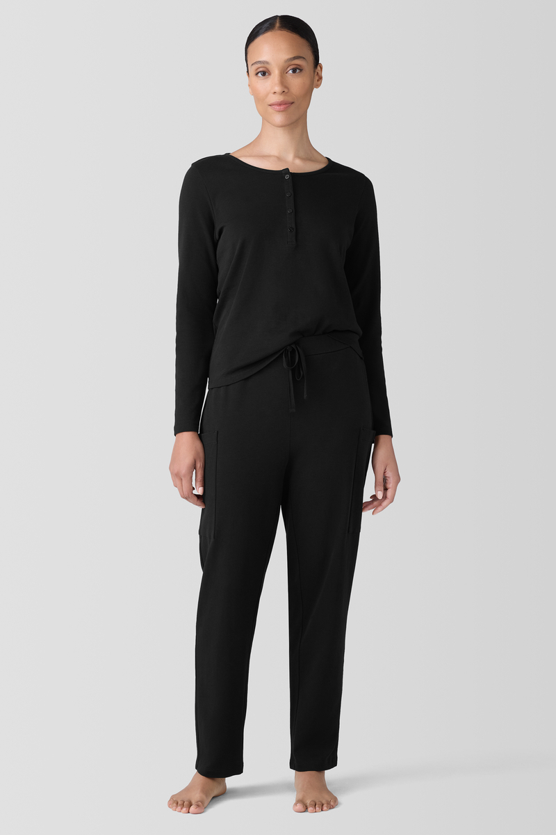 Organic Cotton Interlock Henley Sleep Top - Eileen Fisher Outlet