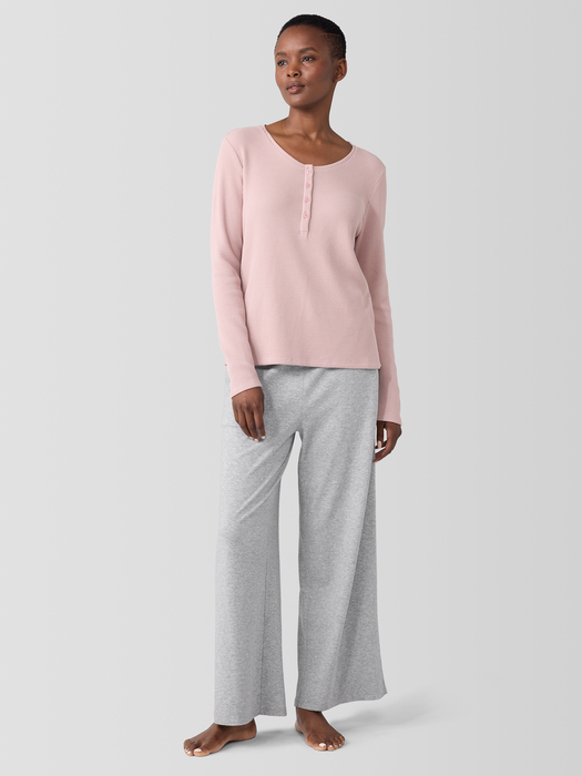 Cozy Organic Cotton Waffle Henley Sleep Top - Eileen Fisher Outlet