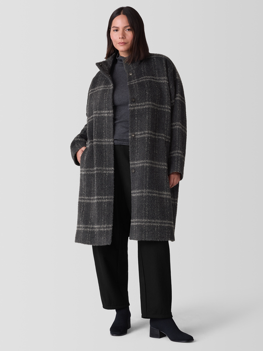 Luxe Alpaca Windowpane Stand Collar Coat - Eileen Fisher Outlet
