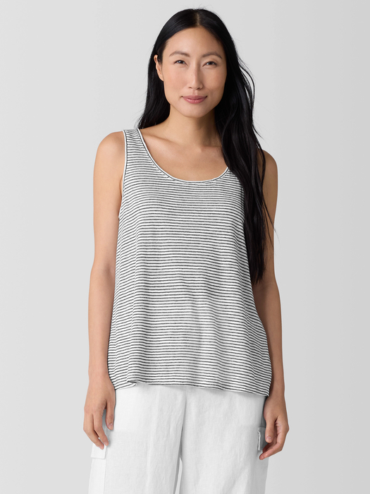 Striped Organic Linen Jersey Scoop Neck Tank - Eileen Fisher Outlet