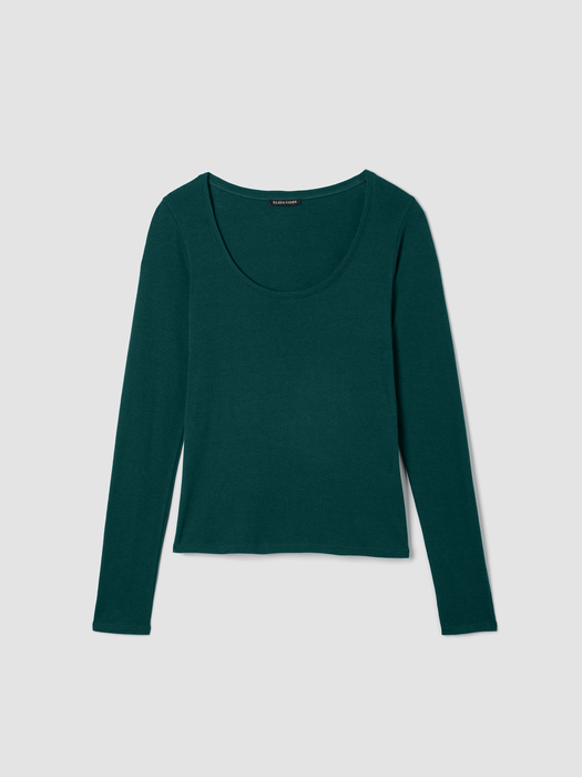 Ribbed Pima Cotton Blend Scoop Neck Top - Eileen Fisher Outlet