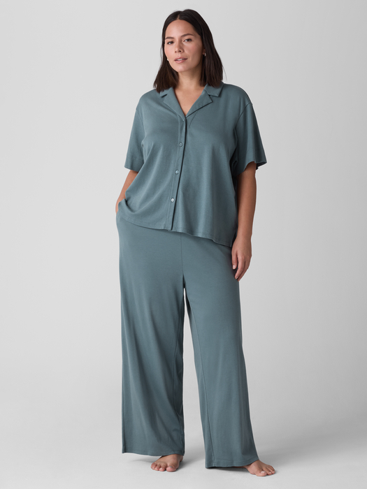 Organic Cotton Interlock Notch Collar Sleep Shirt - Eileen Fisher Outlet