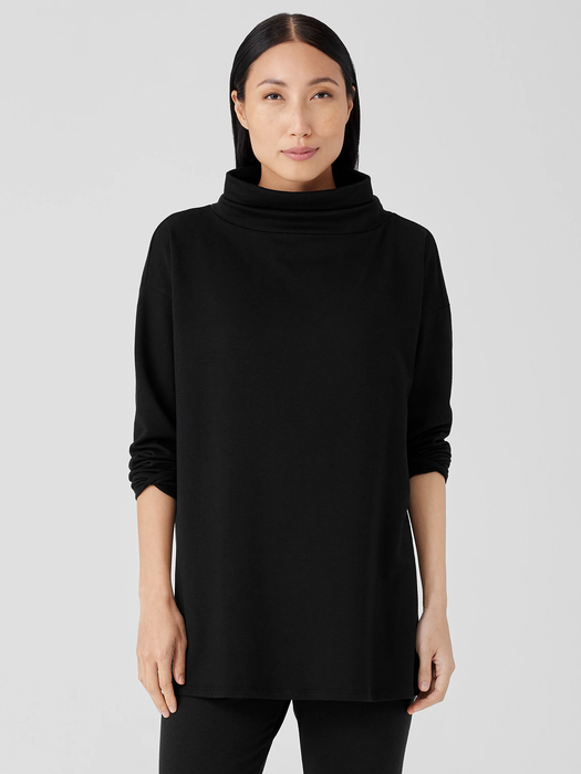 Cozy Brushed Terry Hug Funnel Neck Long Top - Eileen Fisher Outlet
