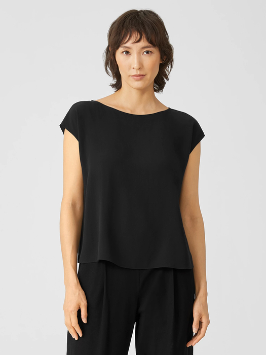Silk Georgette Crepe Shirred-Back Top - Eileen Fisher Outlet