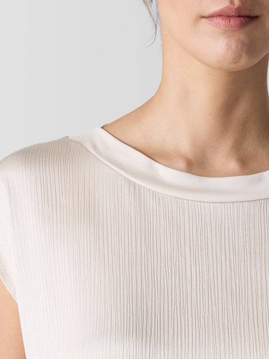 Striated Silk Satin Bateau Neck Top - Eileen Fisher Outlet