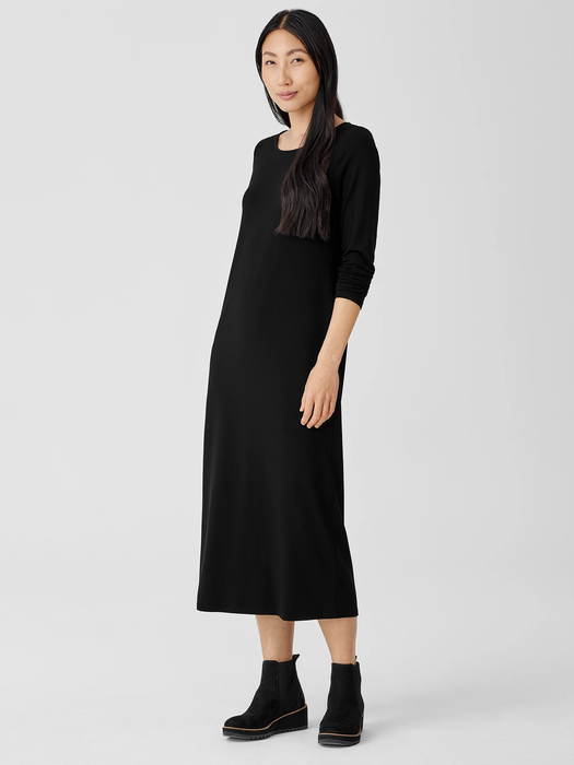 Stretch Jersey Knit Jewel Neck Dress - Eileen Fisher Outlet