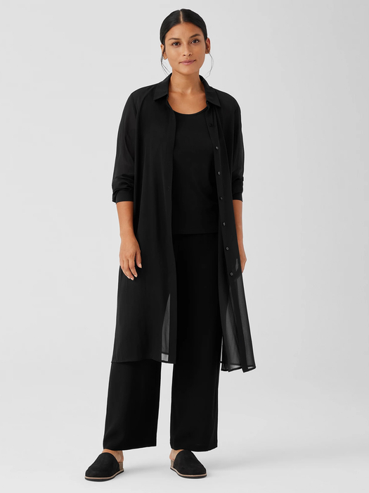 Sheer Silk Georgette Classic Collar Long Shirt - Eileen Fisher Outlet