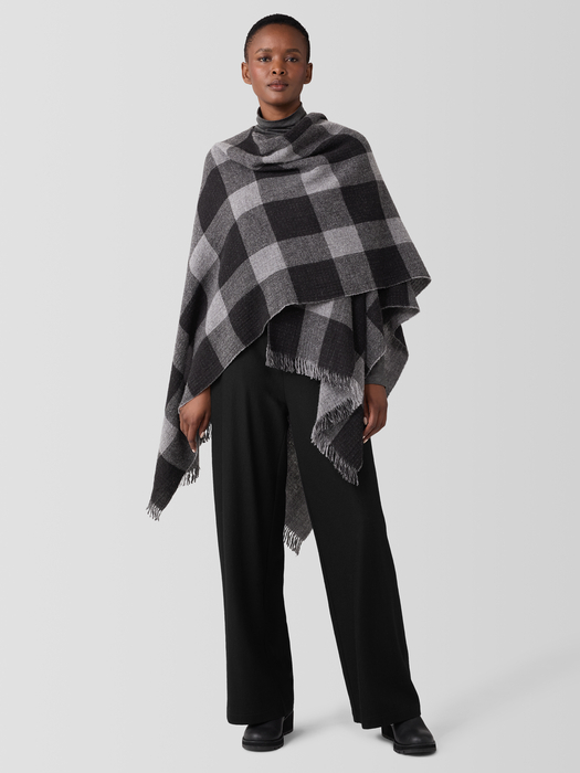 Reversible Wool Check Poncho - Eileen Fisher Outlet