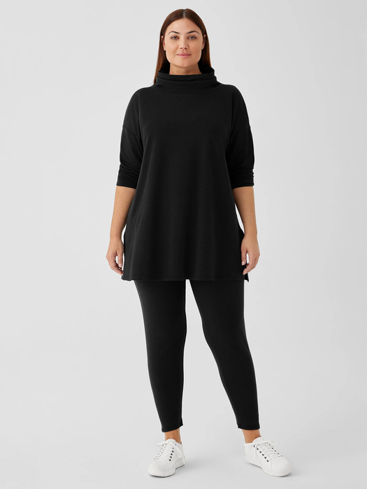 Cozy Brushed Terry Hug Funnel Neck Long Top - Eileen Fisher Outlet