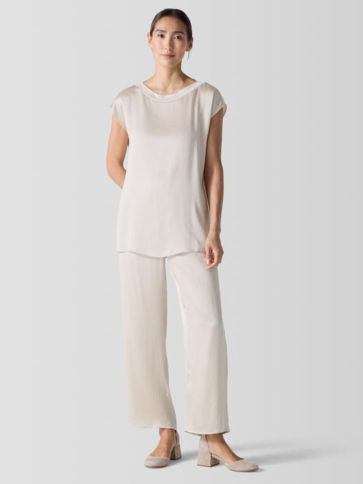 Striated Silk Satin Bateau Neck Top - Eileen Fisher Outlet