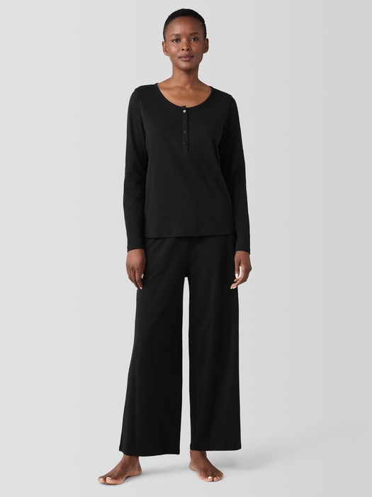 Organic Cotton Interlock Henley Sleep Top - Eileen Fisher Outlet