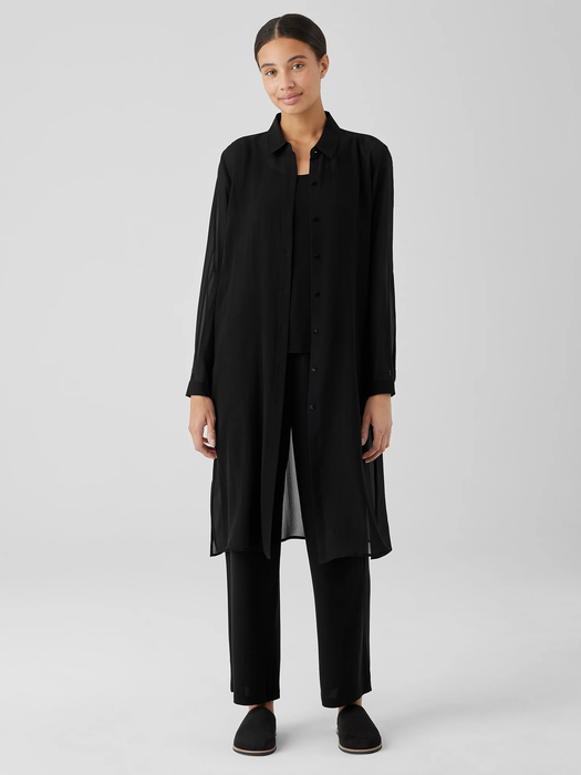 Sheer Silk Georgette Classic Collar Long Shirt - Eileen Fisher Outlet