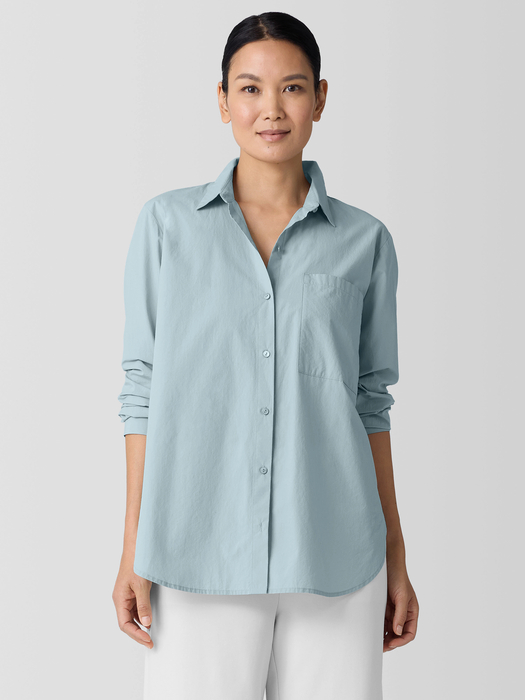 Washed Organic Cotton Poplin Classic Collar Long Shirt - Eileen Fisher Outlet
