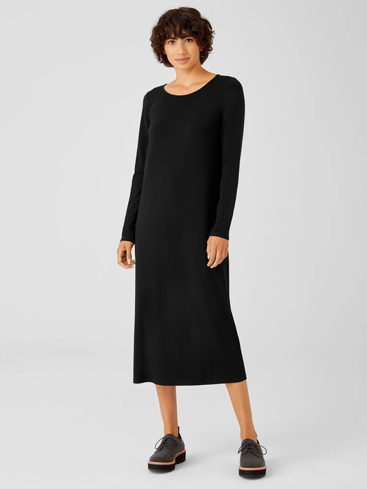 Stretch Jersey Knit Jewel Neck Dress - Eileen Fisher Outlet