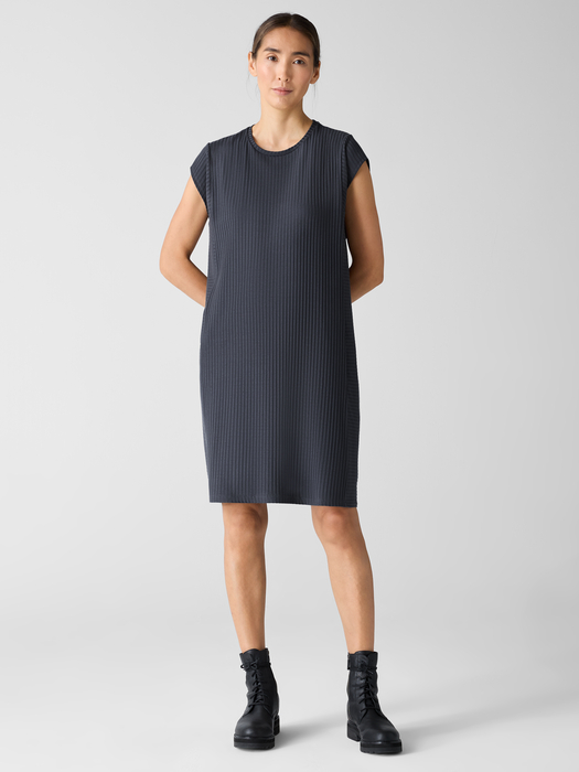 Textured Stretch Rib Round Neck Dress - Eileen Fisher Outlet