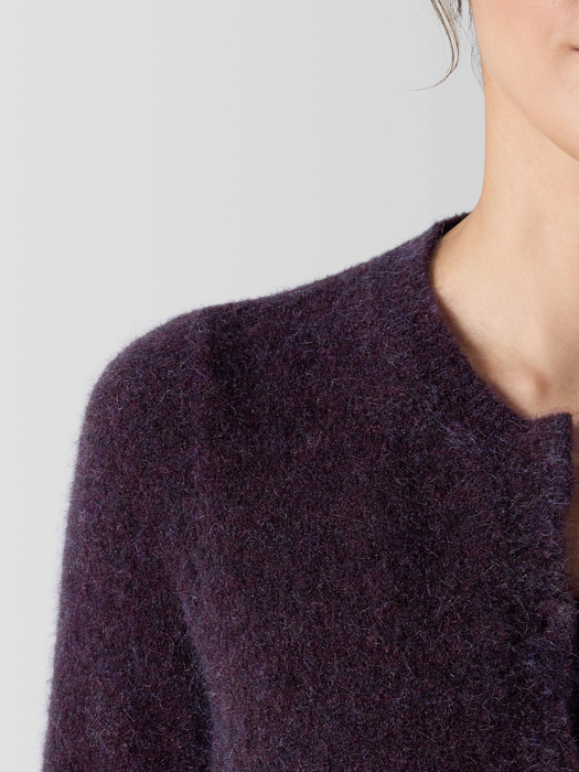 Mohair Plush Mélange Crew Neck Cardigan - Eileen Fisher Outlet