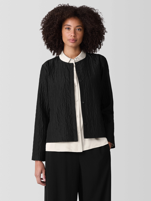 Silk Habutai Quilted Round Neck Jacket - Eileen Fisher Outlet