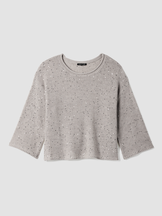 Merino Sequin Jewel Neck Top - Eileen Fisher Outlet