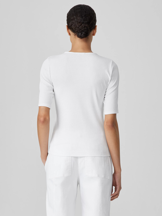 Organic Cotton Stretch Rib Crew Neck Top - Eileen Fisher Outlet
