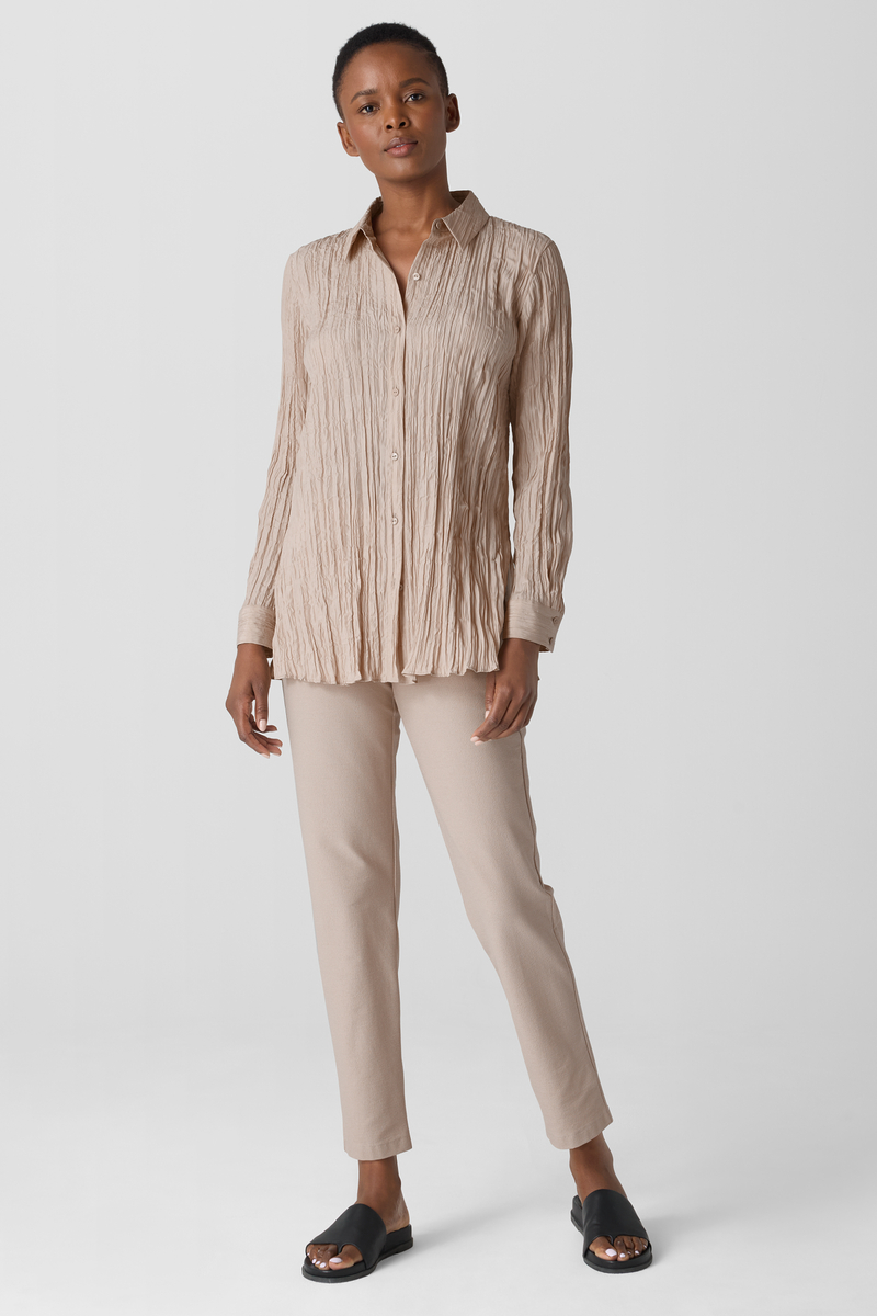 Silk Georgette Crepe Band Collar Shirt - Eileen Fisher Outlet