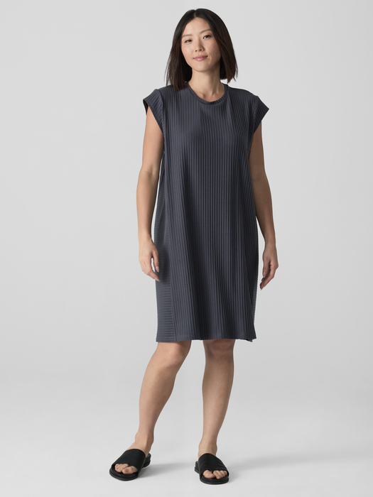 Textured Stretch Rib Round Neck Dress - Eileen Fisher Outlet
