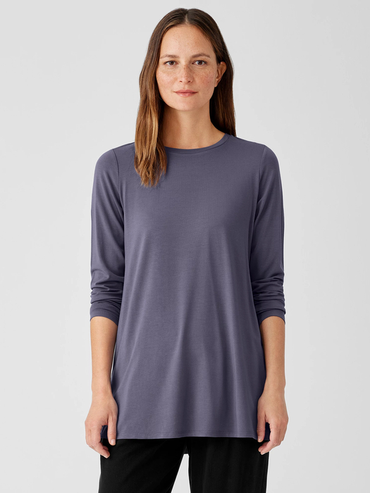 Stretch Jersey Knit Crew Neck Long Top - Eileen Fisher Outlet