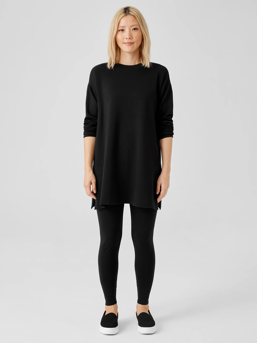 Cozy Brushed Terry Hug Crew Neck Long Top - Eileen Fisher Outlet