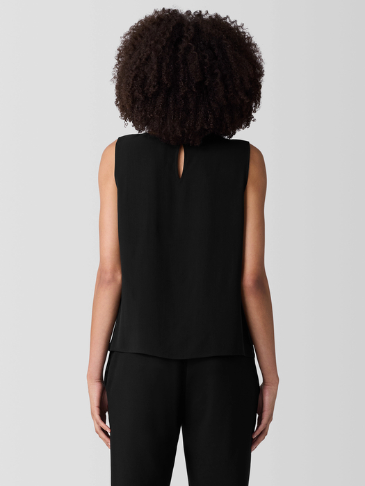Silk Georgette Crepe Round Neck Tank - Eileen Fisher Outlet