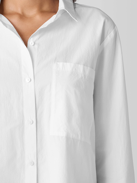 Washed Organic Cotton Poplin Classic Collar Long Shirt - Eileen Fisher Outlet