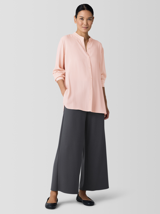 Silk Georgette Crepe Band Collar Shirt - Eileen Fisher Outlet