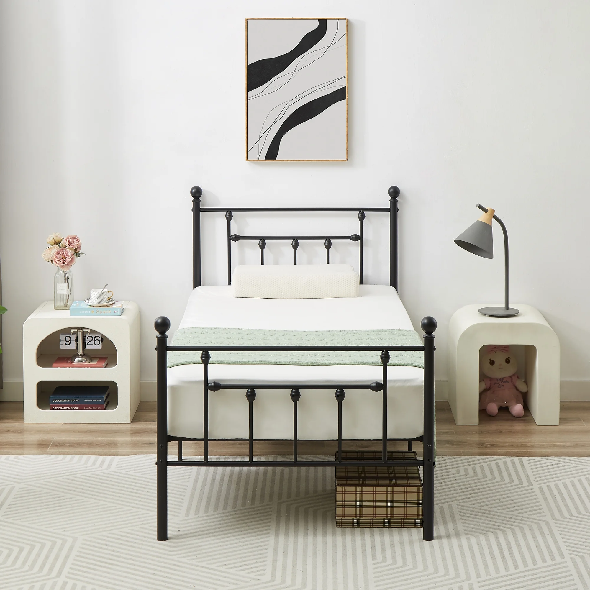 VECELO Twin Size Metal Platform Bed Frame with Victorian Vintage ...