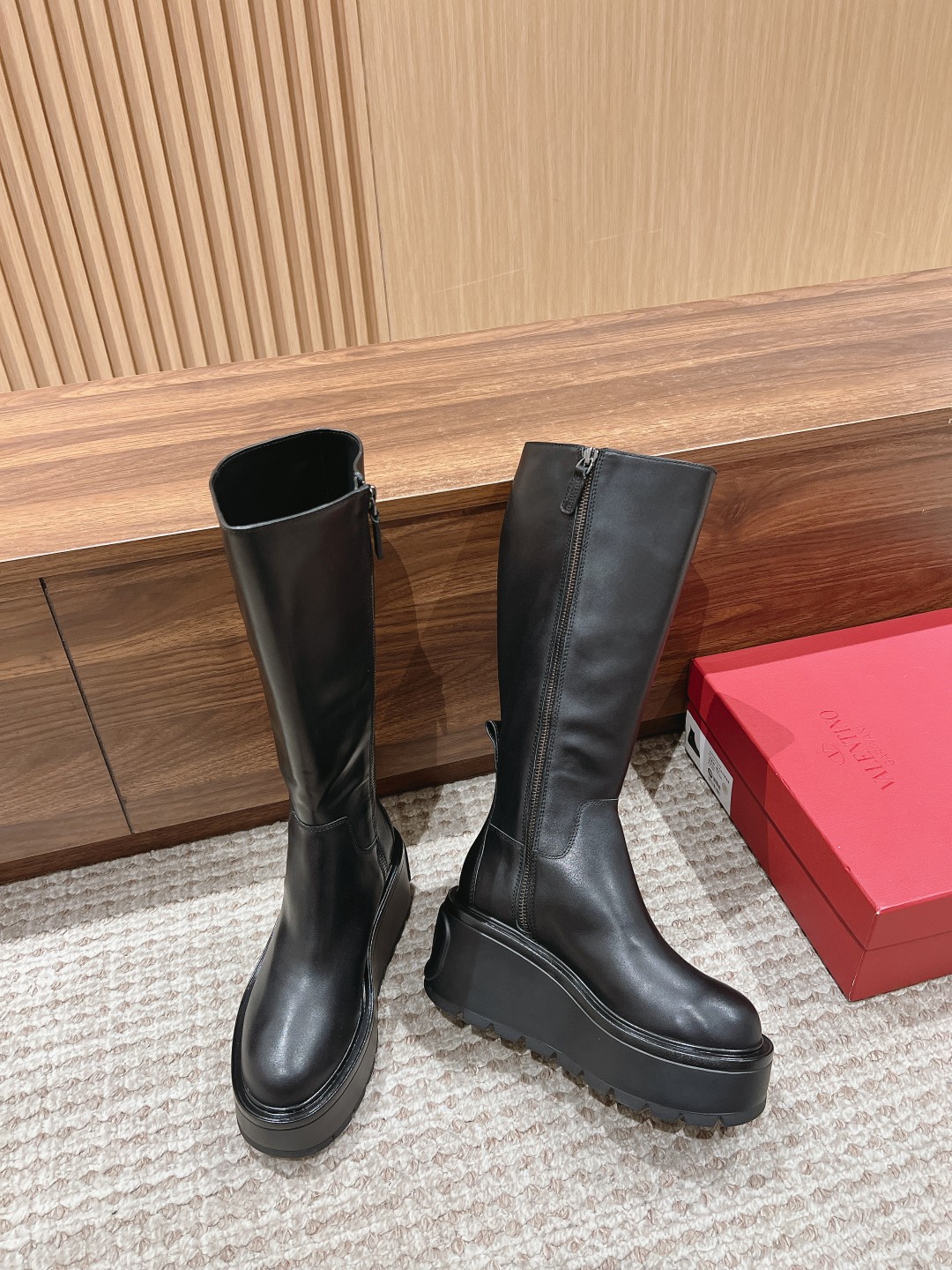 Valentino Leather Chunky Heeled Boots