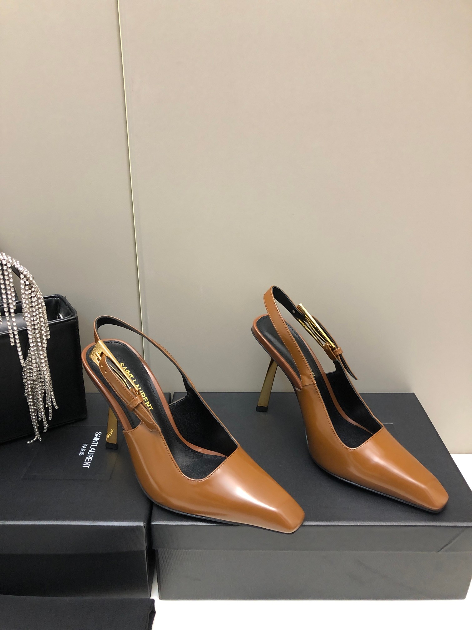 Saint Laurent Small Square-Toe High Heels