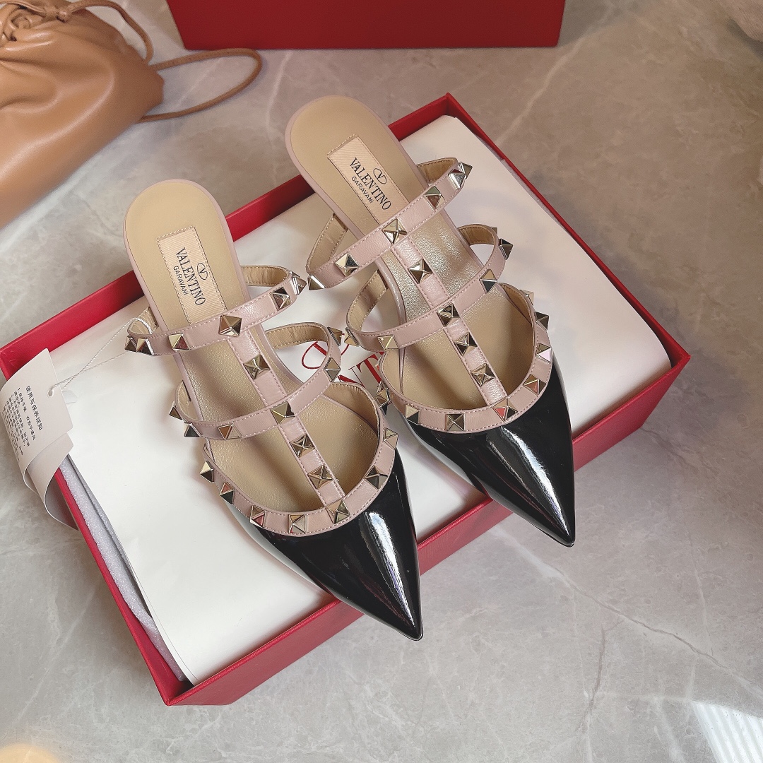 Valentino Rockstud Diagonal Strap Studded Slippers