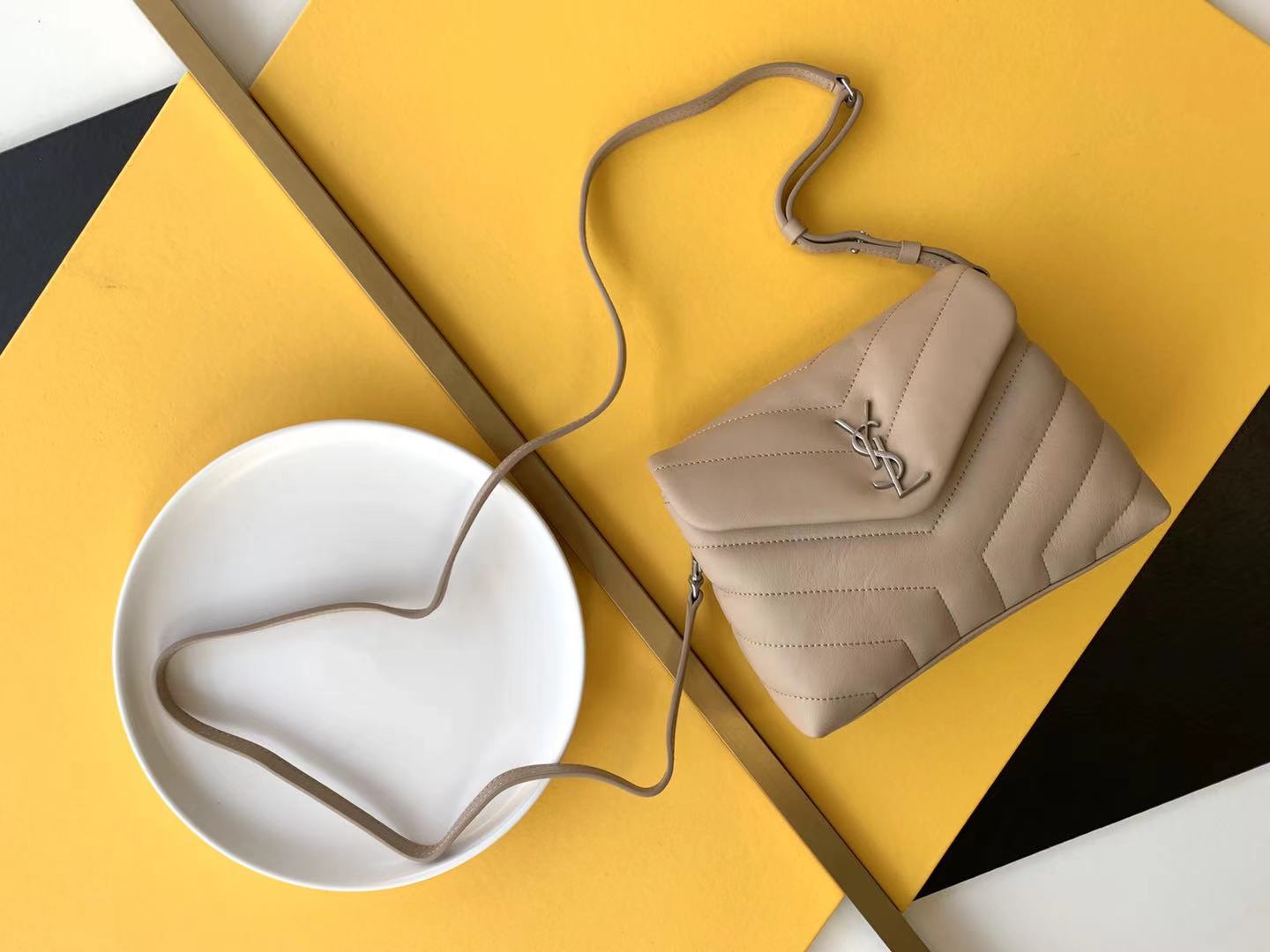 Saint Laurent Paris Beige-Brown Leather Women's Crossbody Bag