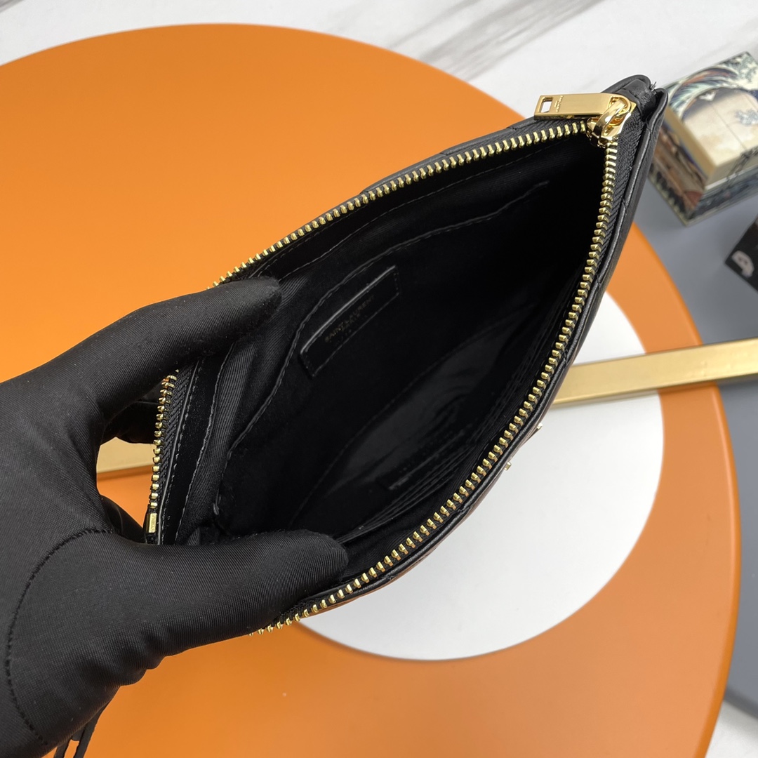 SAINT LAURENT Black Twill Leather Clutch Bag