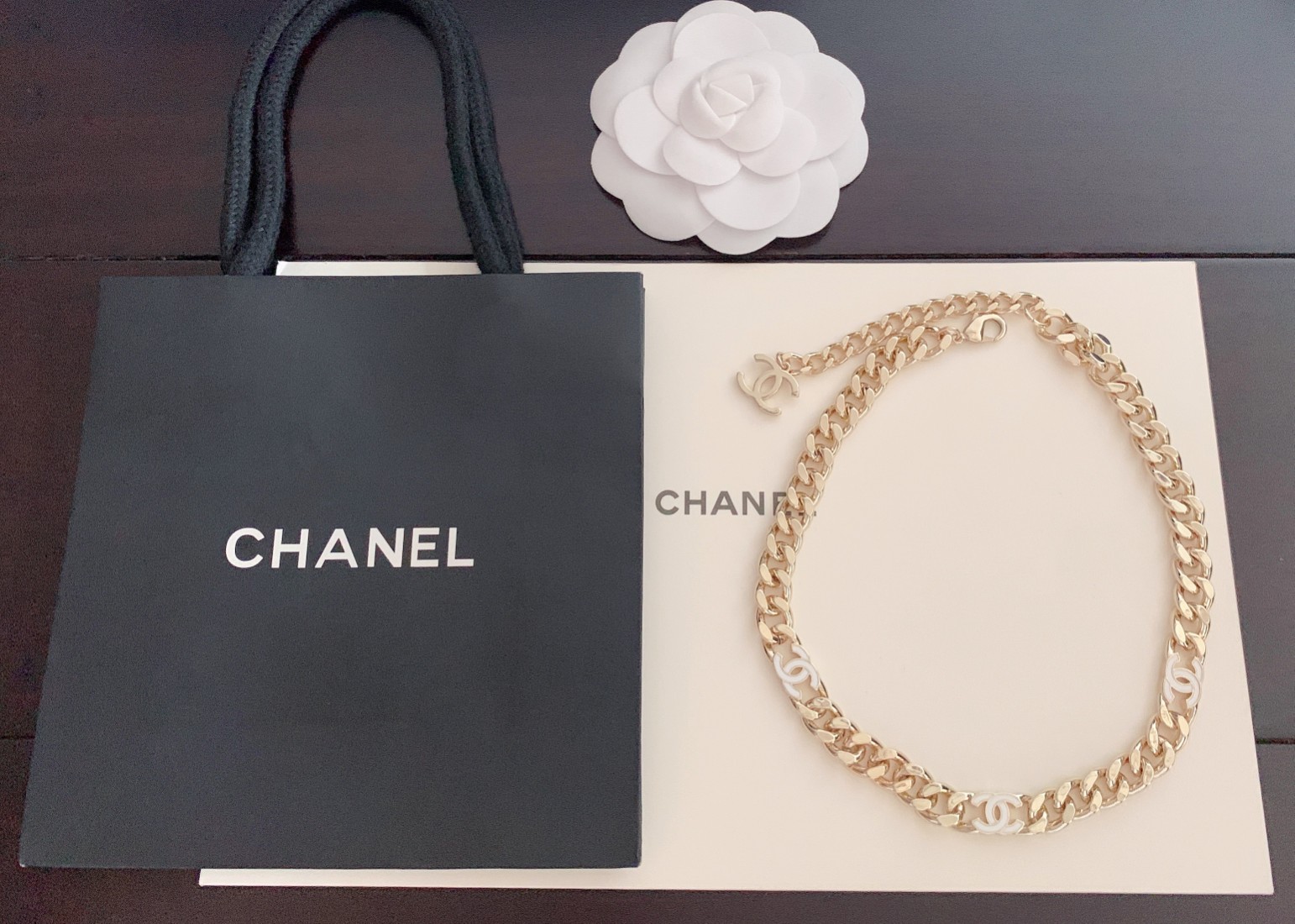 Chanel White CC chain necklace