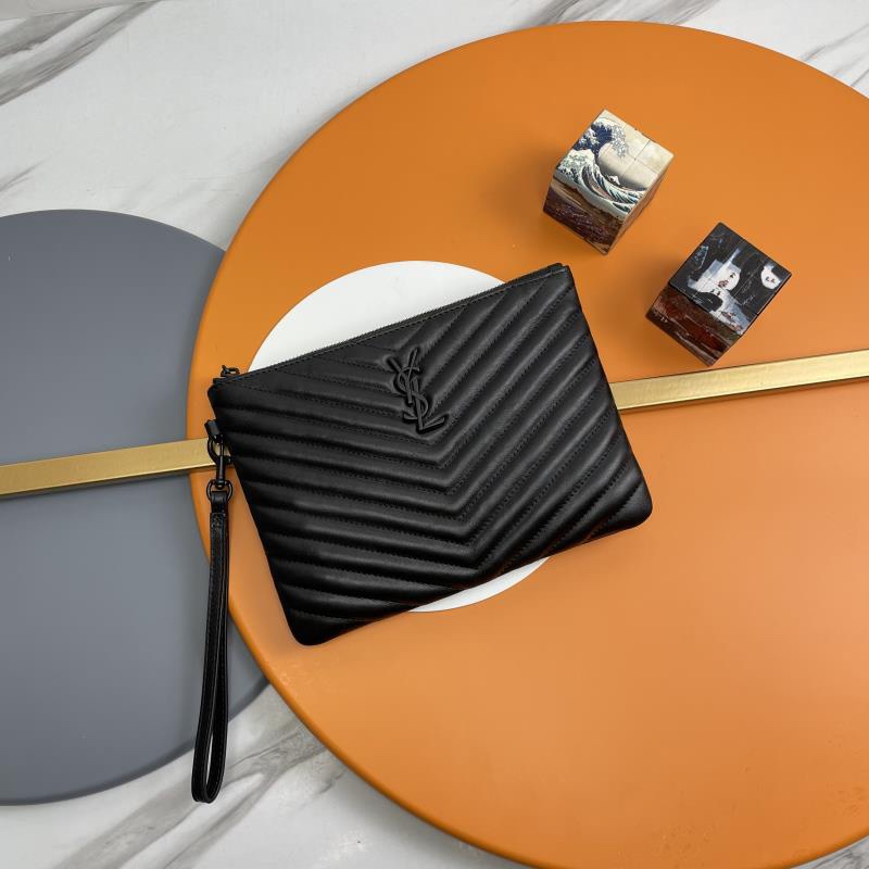 SAINT LAURENT Clutch Bag in Black Twill Leather by Black Logo