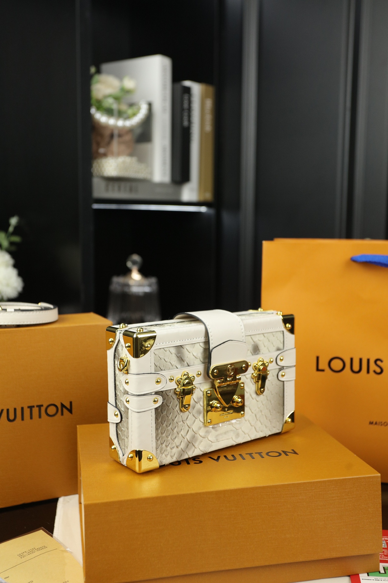 LV Petite Malle Crocodile-Textured Box Bag