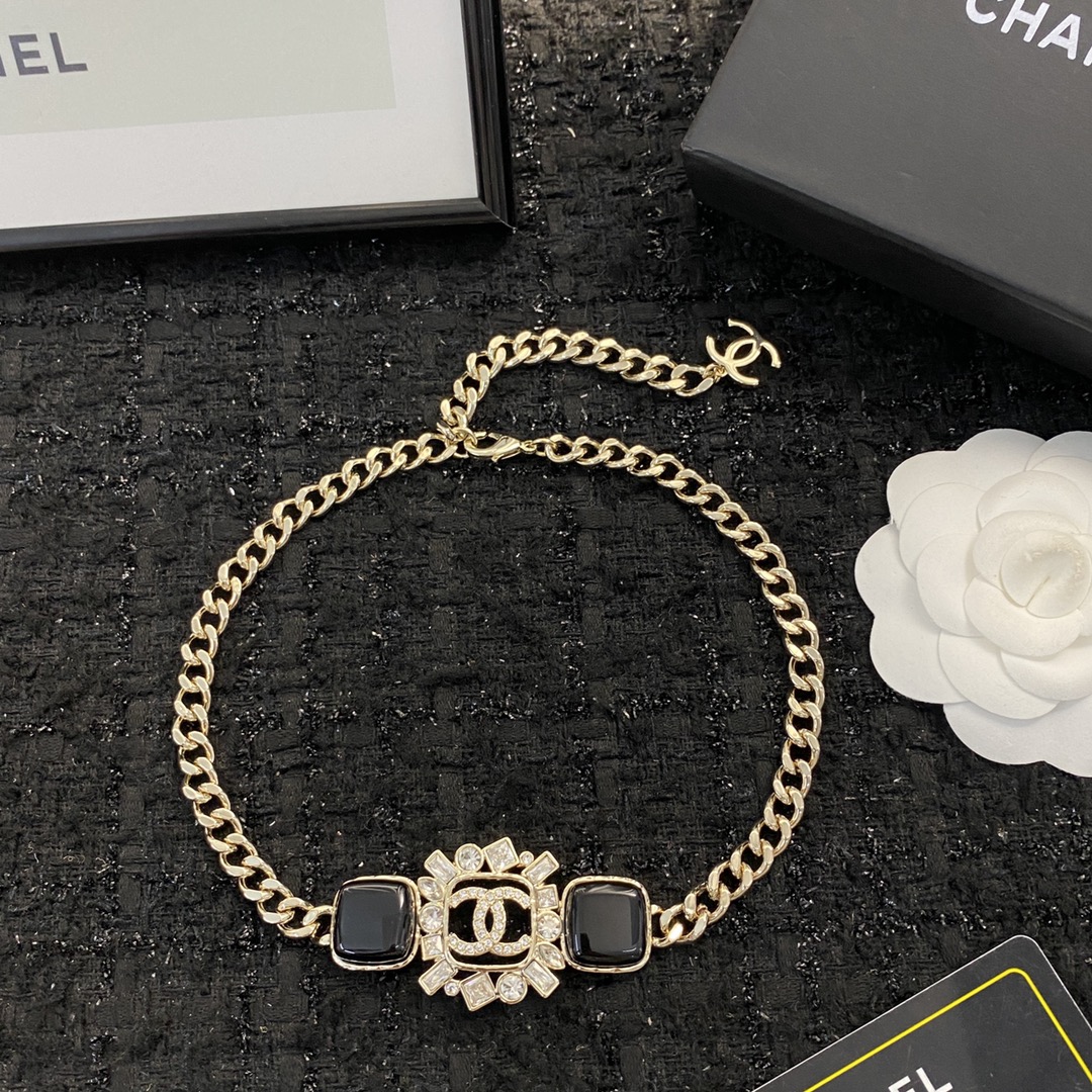 Chanel Black enamel rhinestone choker necklace