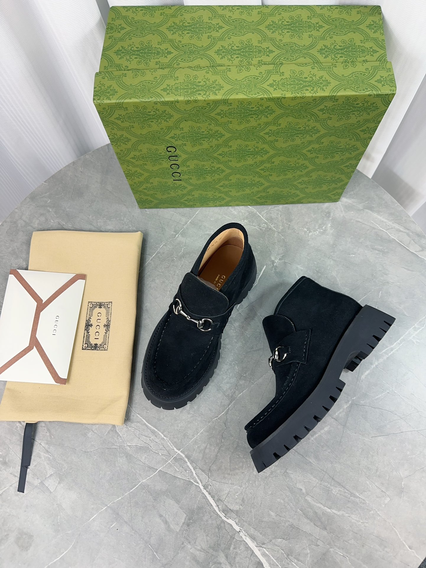 Gucci Suede Thick-Soled Loafer Shoes