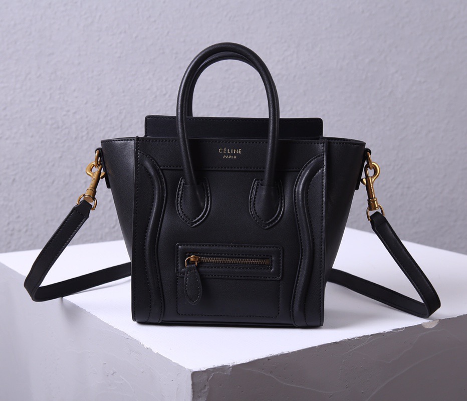 CELINE Leather Handbag with Handle and Shoulder Strap